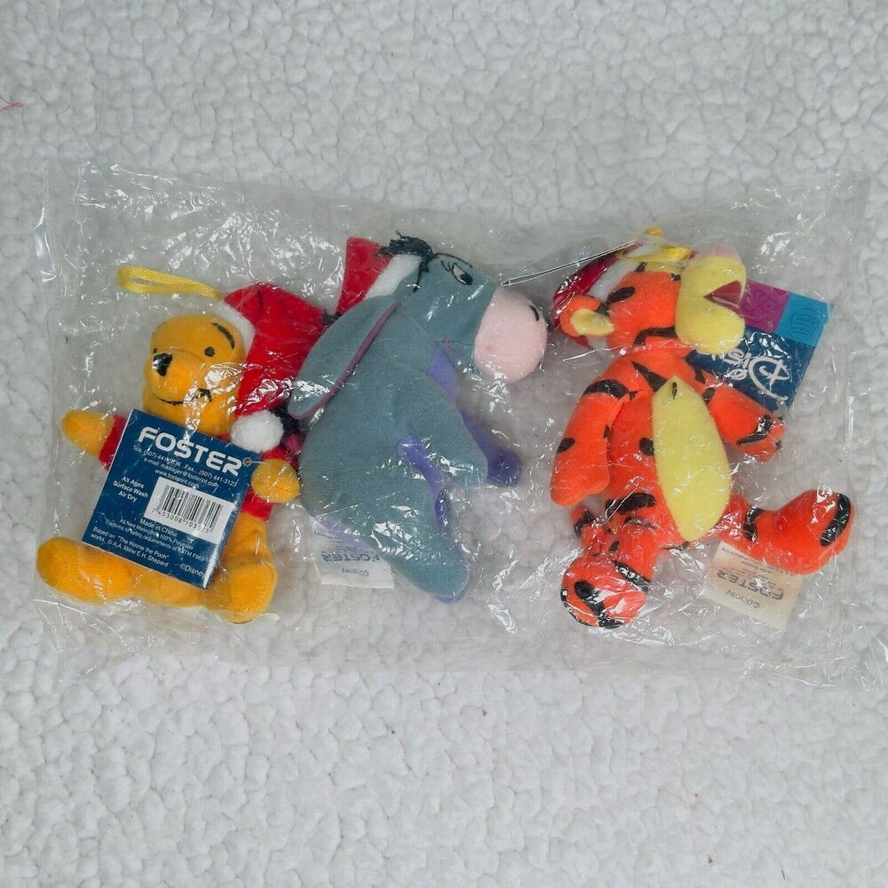 Vintage Winnie The Pooh Eeyore Tigger Christmas Plush Ornaments NEW Sealed